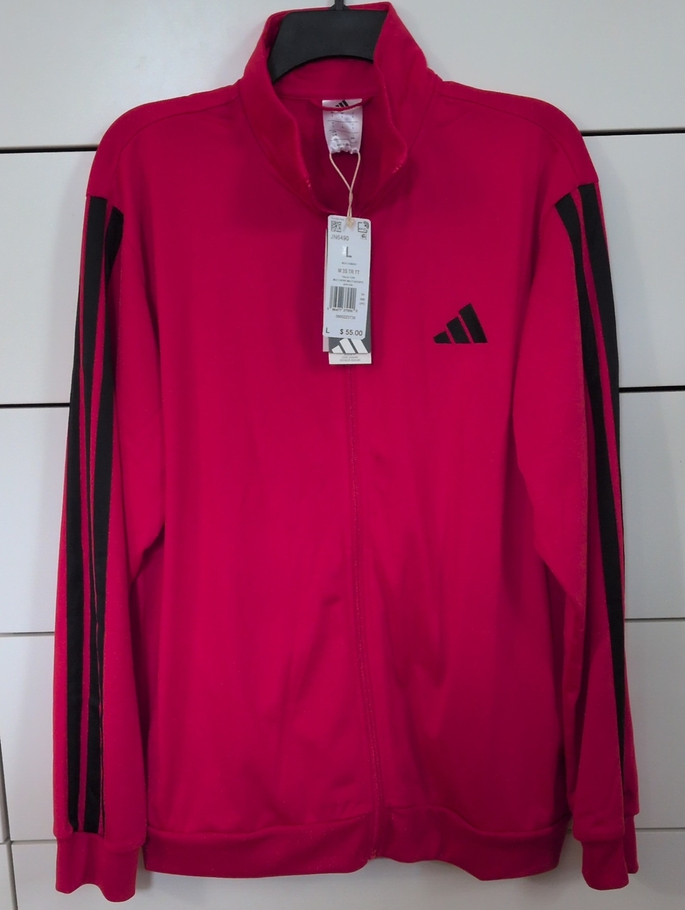 adidas Red Full-Zip Performance Track Jacket with Black Stripes